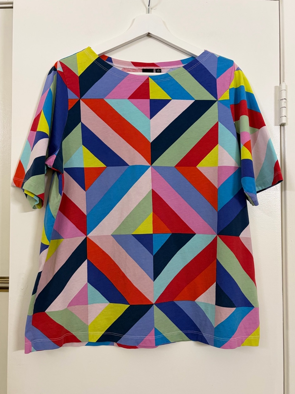 UNIQLO x Marimekko Geometric Print T Shirt L Colorful Mod Art Graphic Tee